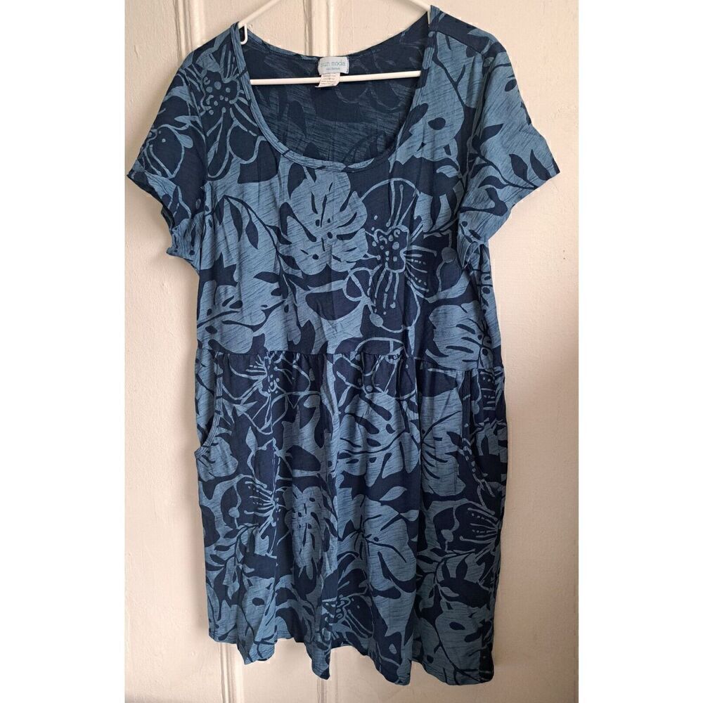 Sun Moda California Womens Large Scoop Neck Loose Fit Shift Dress Blue Pockets